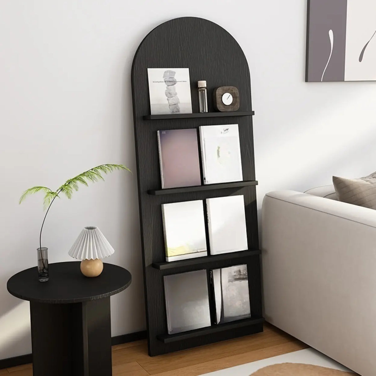 Modish Vertical Arch Espresso 3 Shelves Wood Bookshelf Image - 6