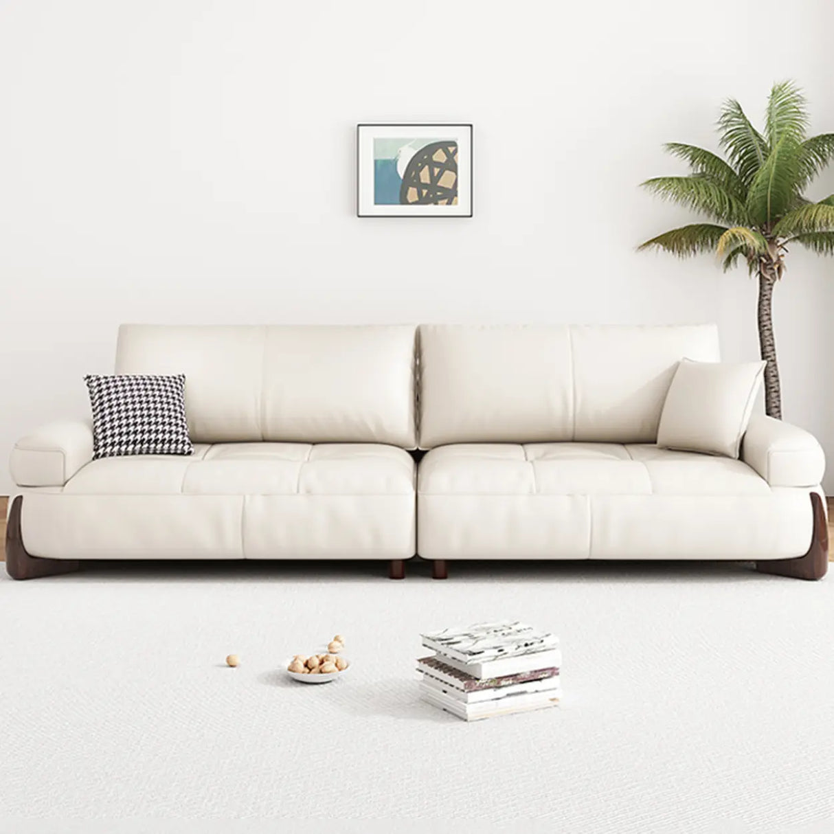 Modish White Anti Cat Scratch Leather Pillow Back Sofa Image - 4