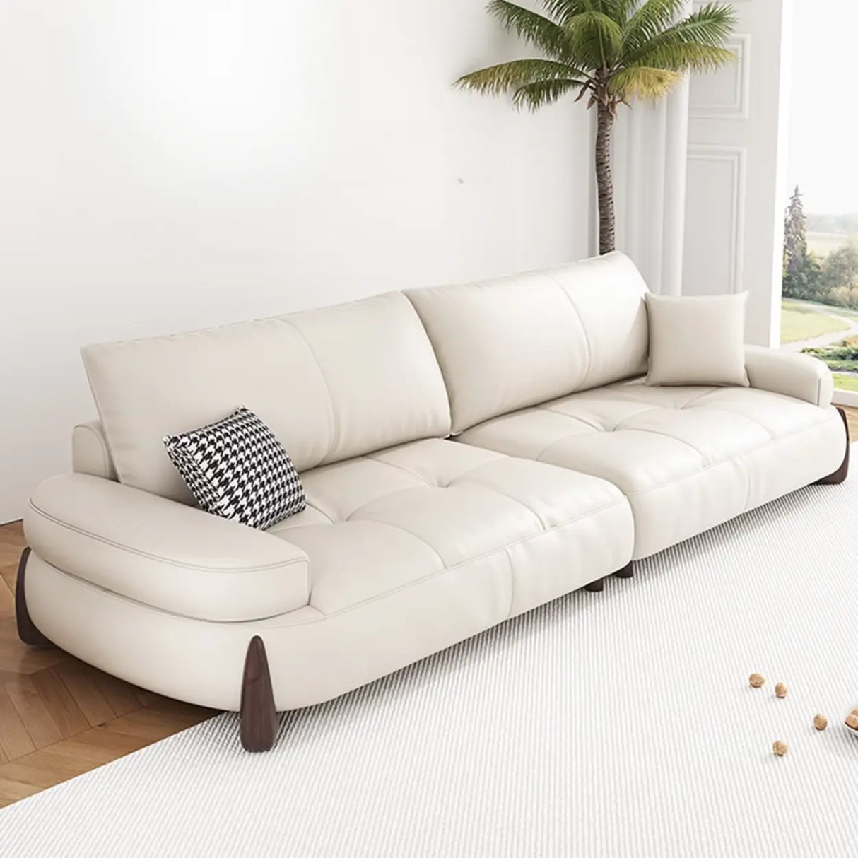 Modish White Anti Cat Scratch Leather Pillow Back Sofa Image - 6