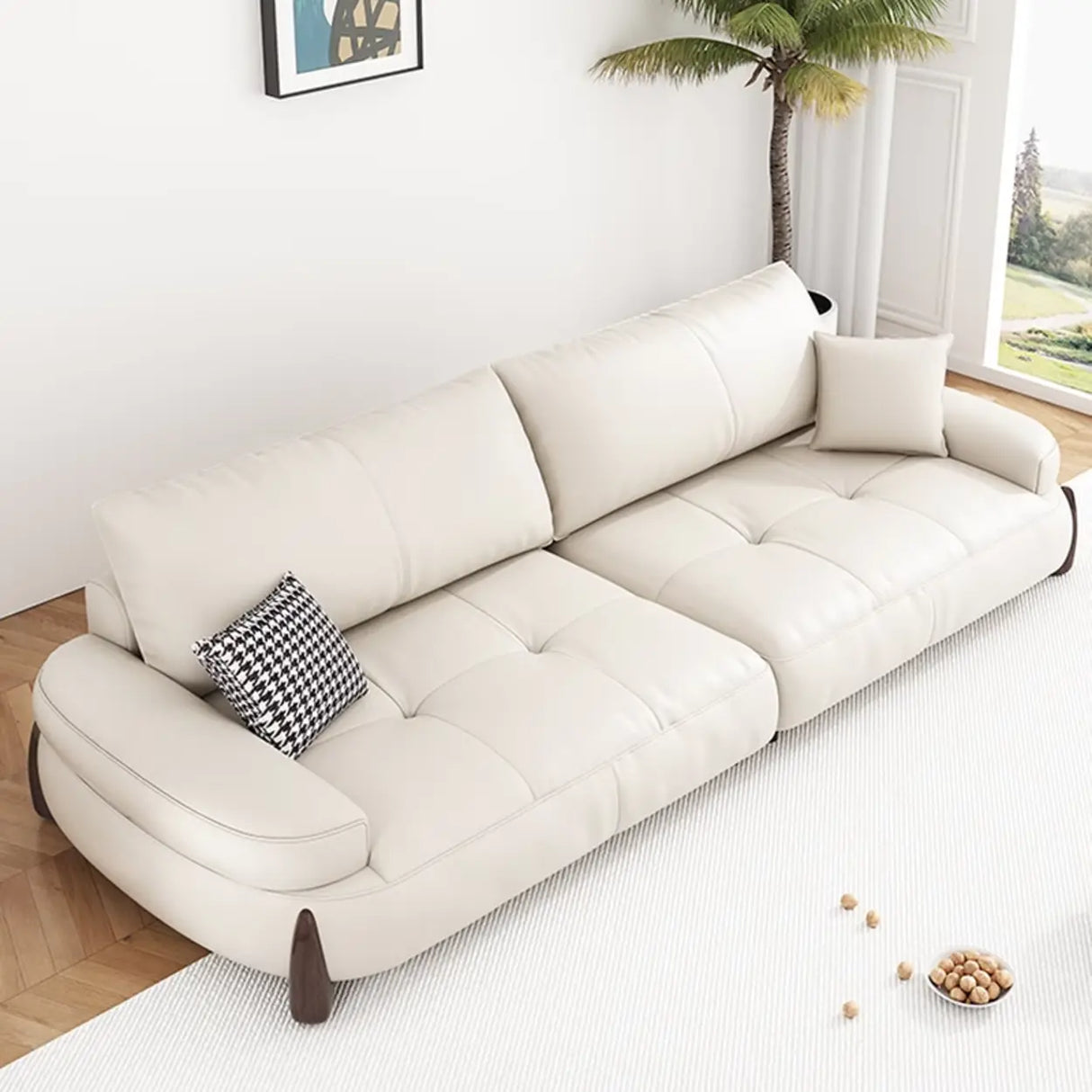 Modish White Anti Cat Scratch Leather Pillow Back Sofa Image - 7