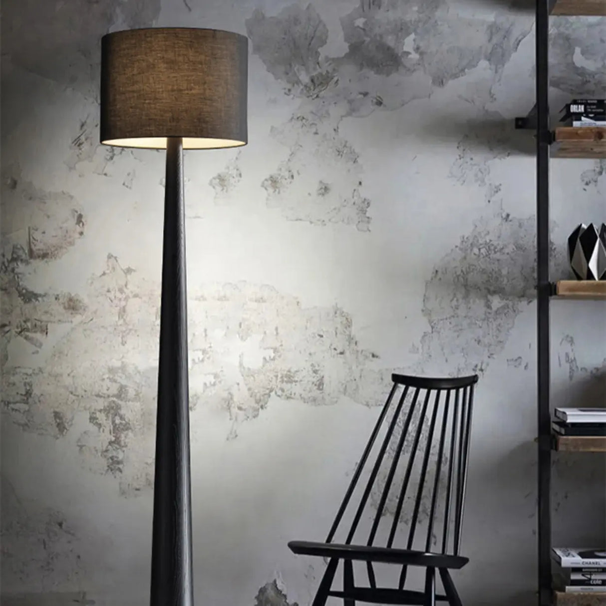 Modish White Cylinder Walnut Metal LED Floor Lamp Image - 4