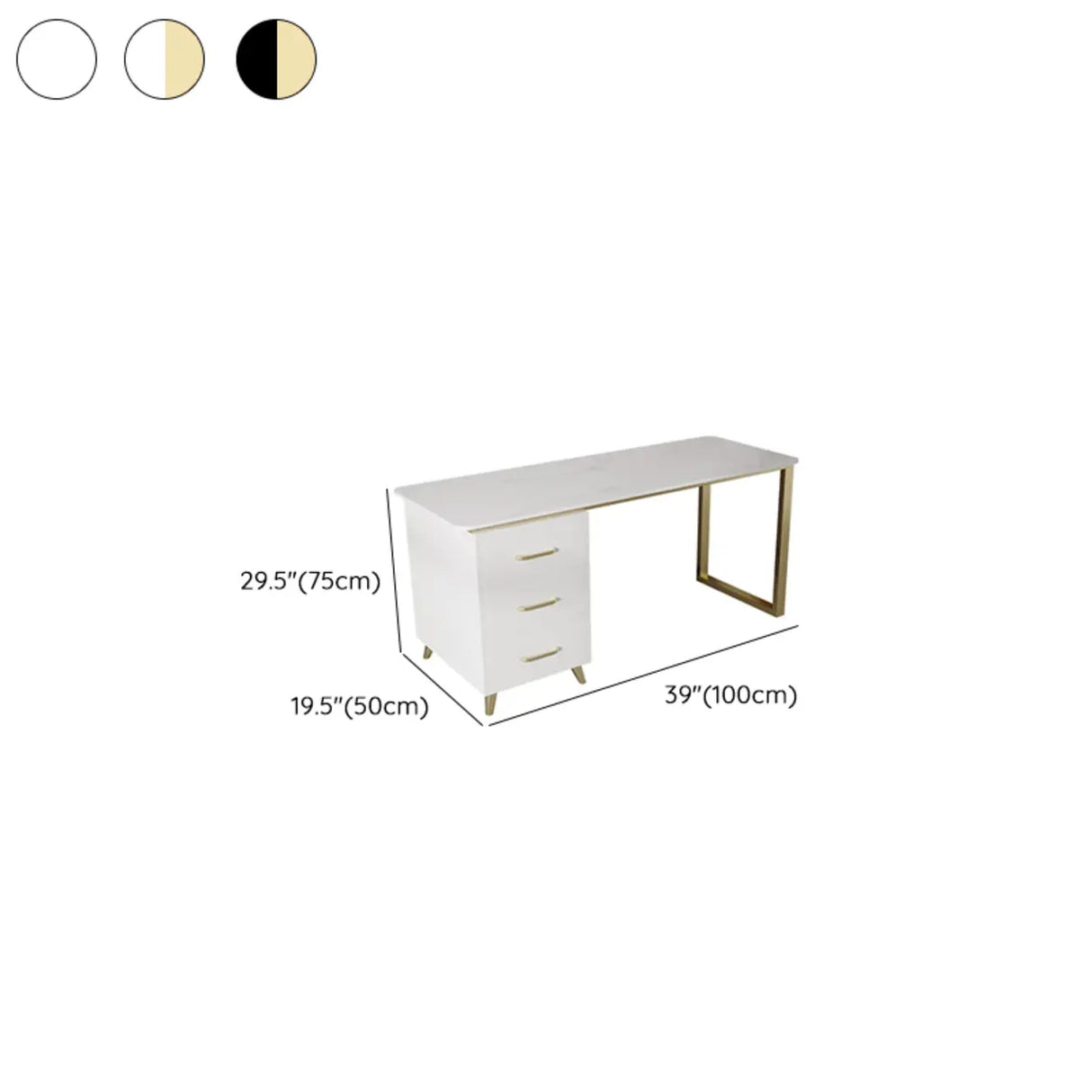 Modish White-Gold Stone Rectangle Drawers Writing Desk