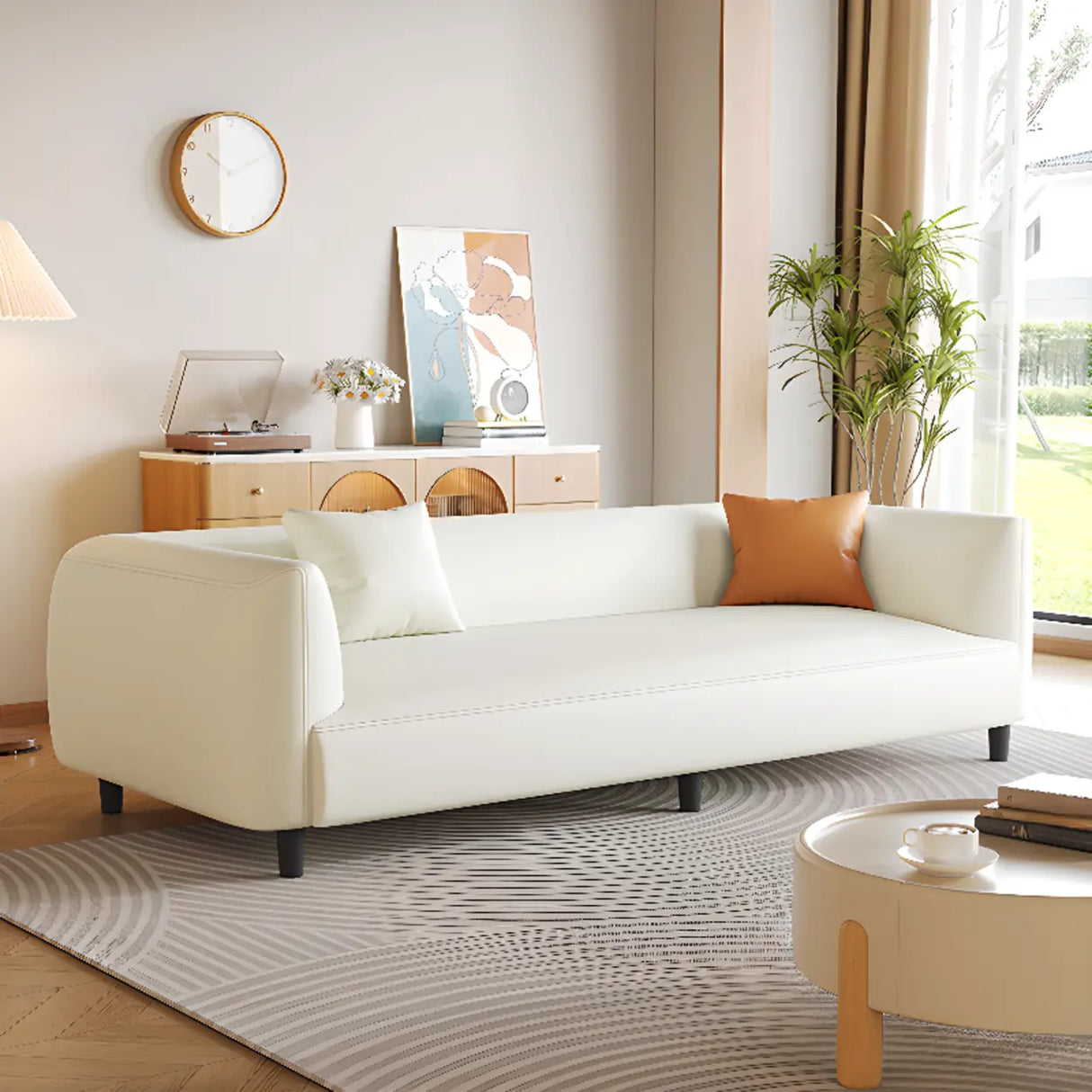 Modish White Scratch Resistant Velvet Tuxedo Arm Sofa Image - 1