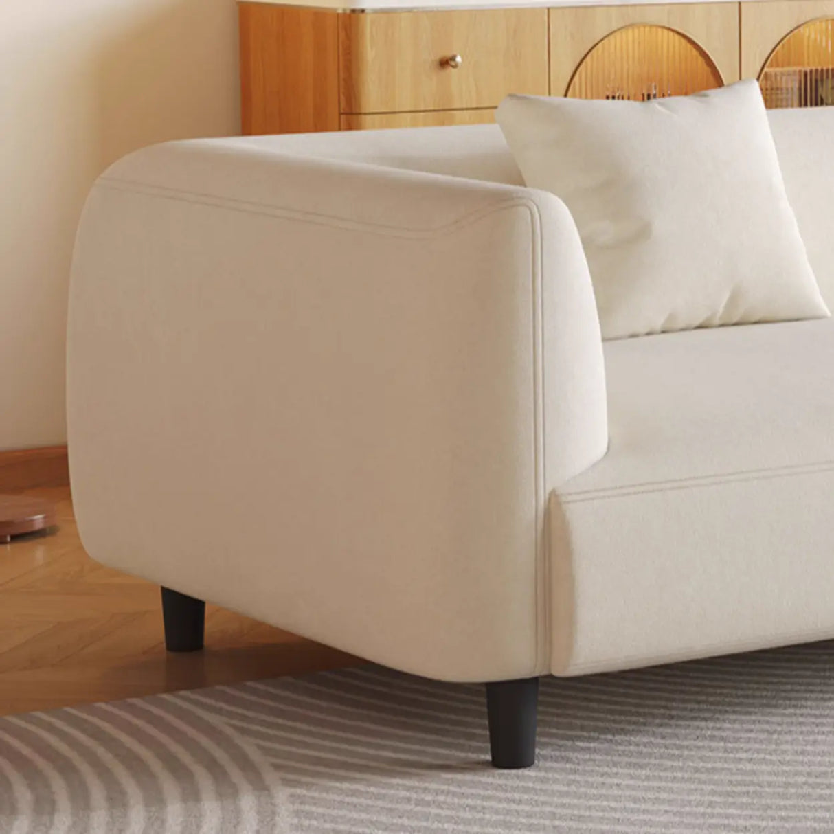 Modish White Scratch Resistant Velvet Tuxedo Arm Sofa Image - 10