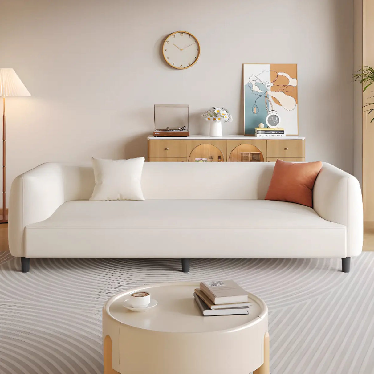 Modish White Scratch Resistant Velvet Tuxedo Arm Sofa Image - 3