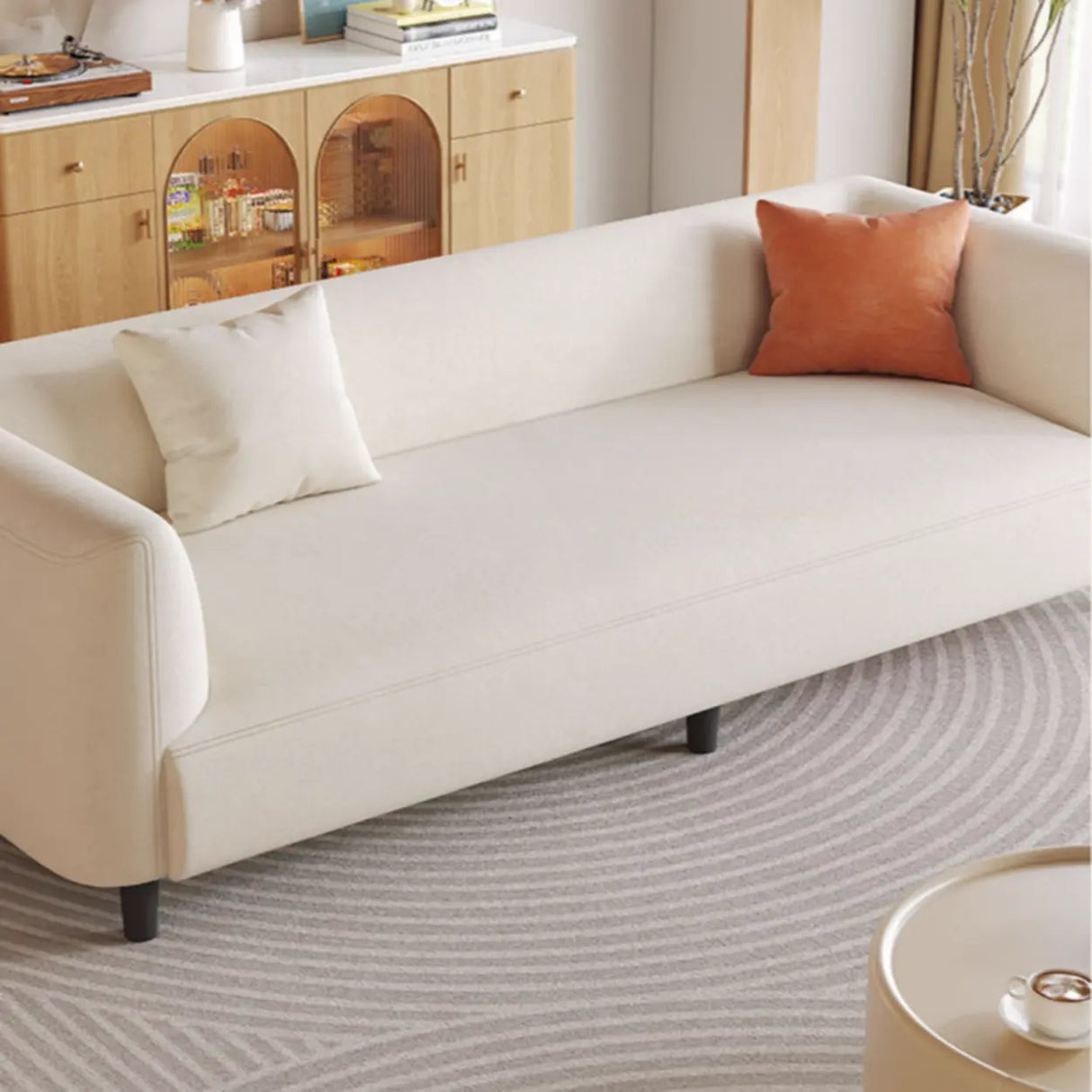 Modish White Scratch Resistant Velvet Tuxedo Arm Sofa Image - 7