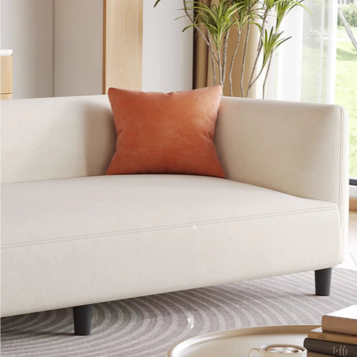 Modish White Scratch Resistant Velvet Tuxedo Arm Sofa Image - 9