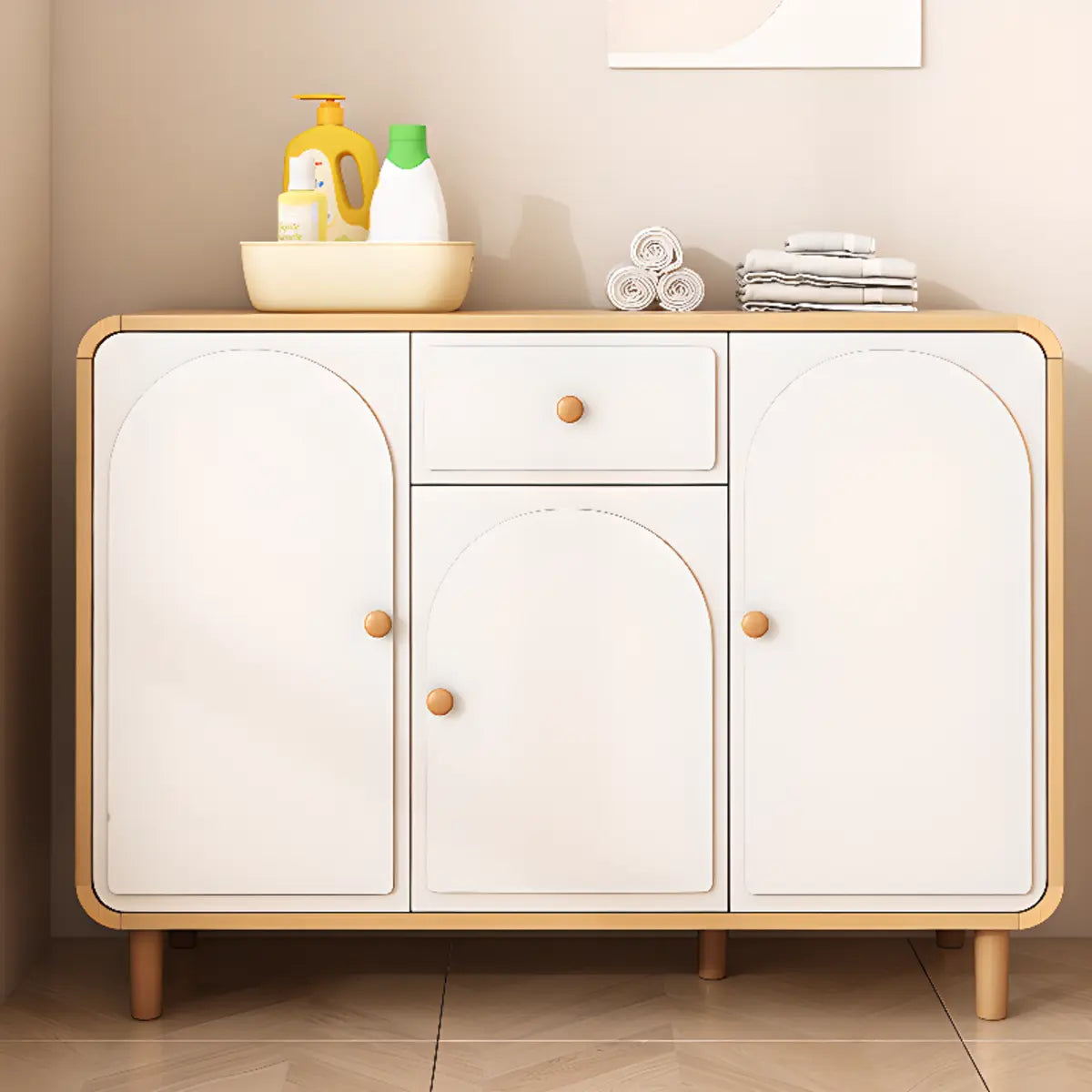 Modish White Wood Medium Drawers Sideboard with Storage Image - 1