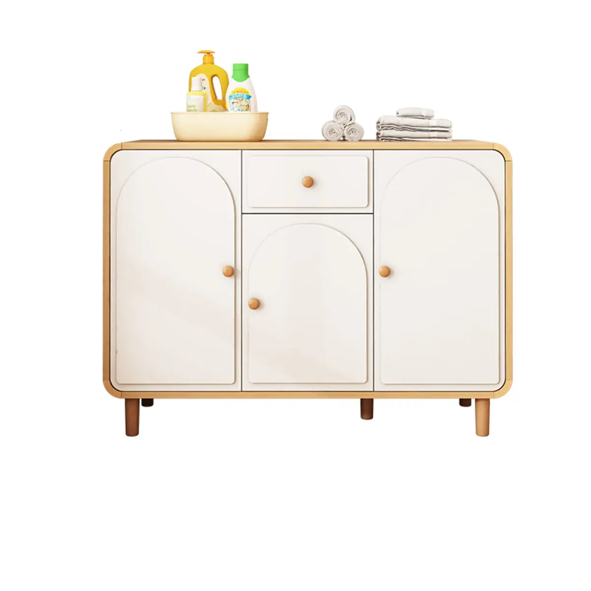 Modish White Wood Medium Drawers Sideboard with Storage Image - 3