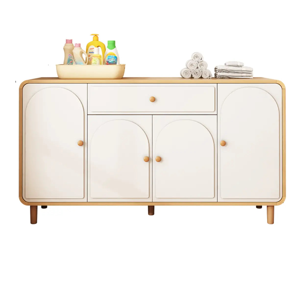 Modish White Wood Medium Drawers Sideboard with Storage Image - 5