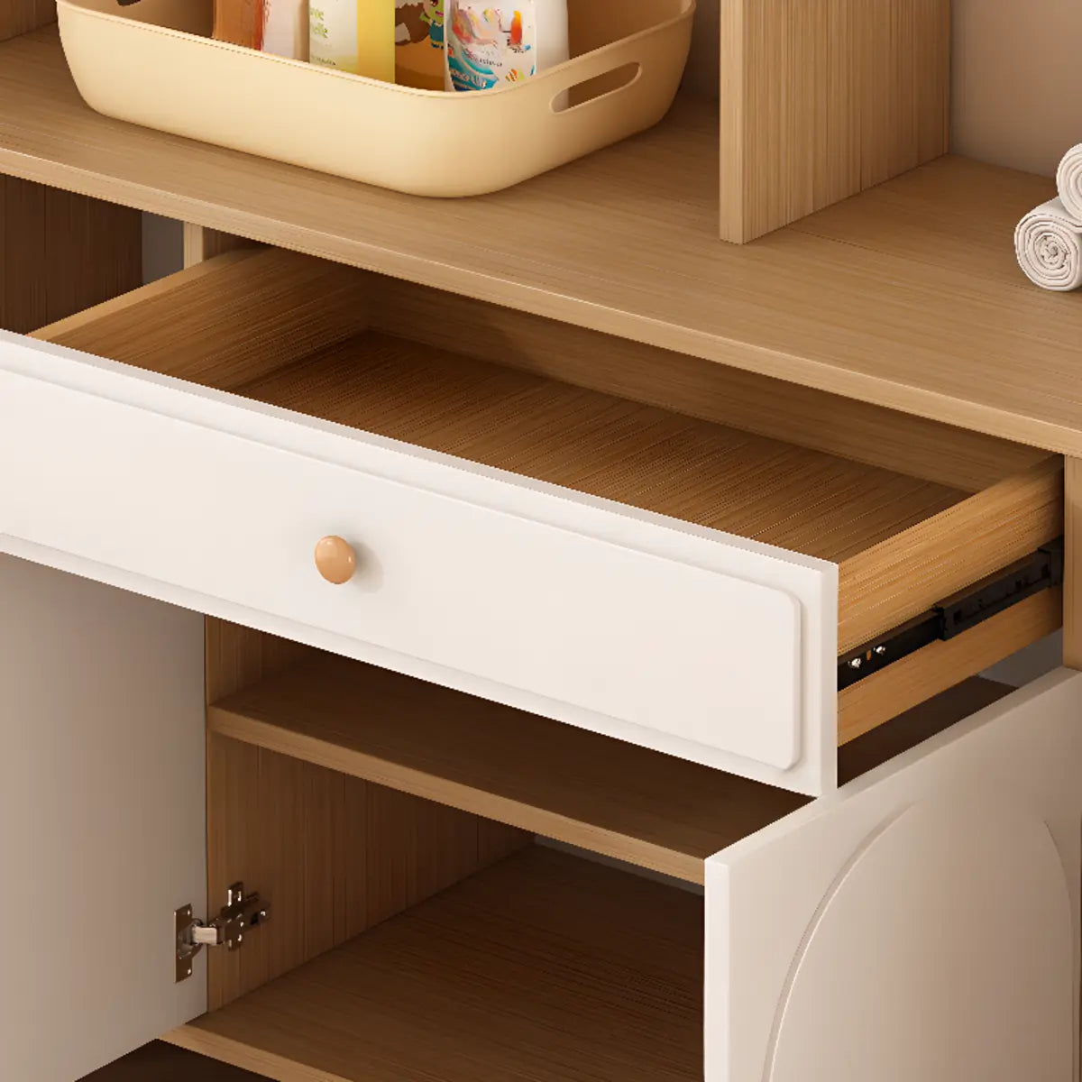 Modish White Wood Medium Drawers Sideboard with Storage Image - 6