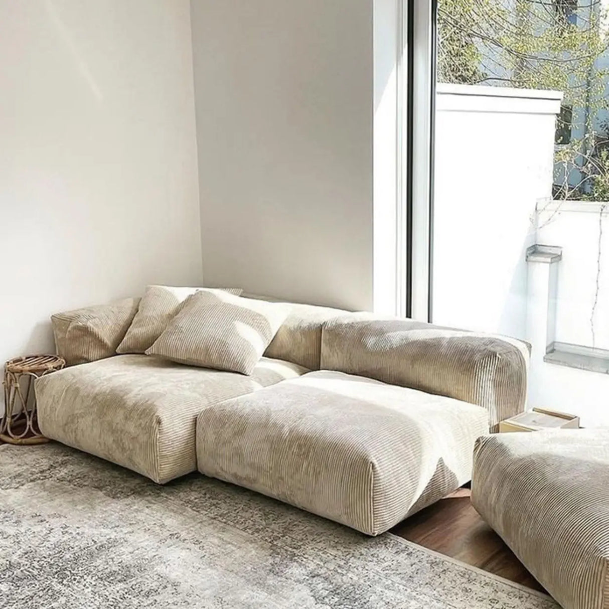 Modular Corduroy Fabric Tight Back Latex Fill Loveseat Image - 1