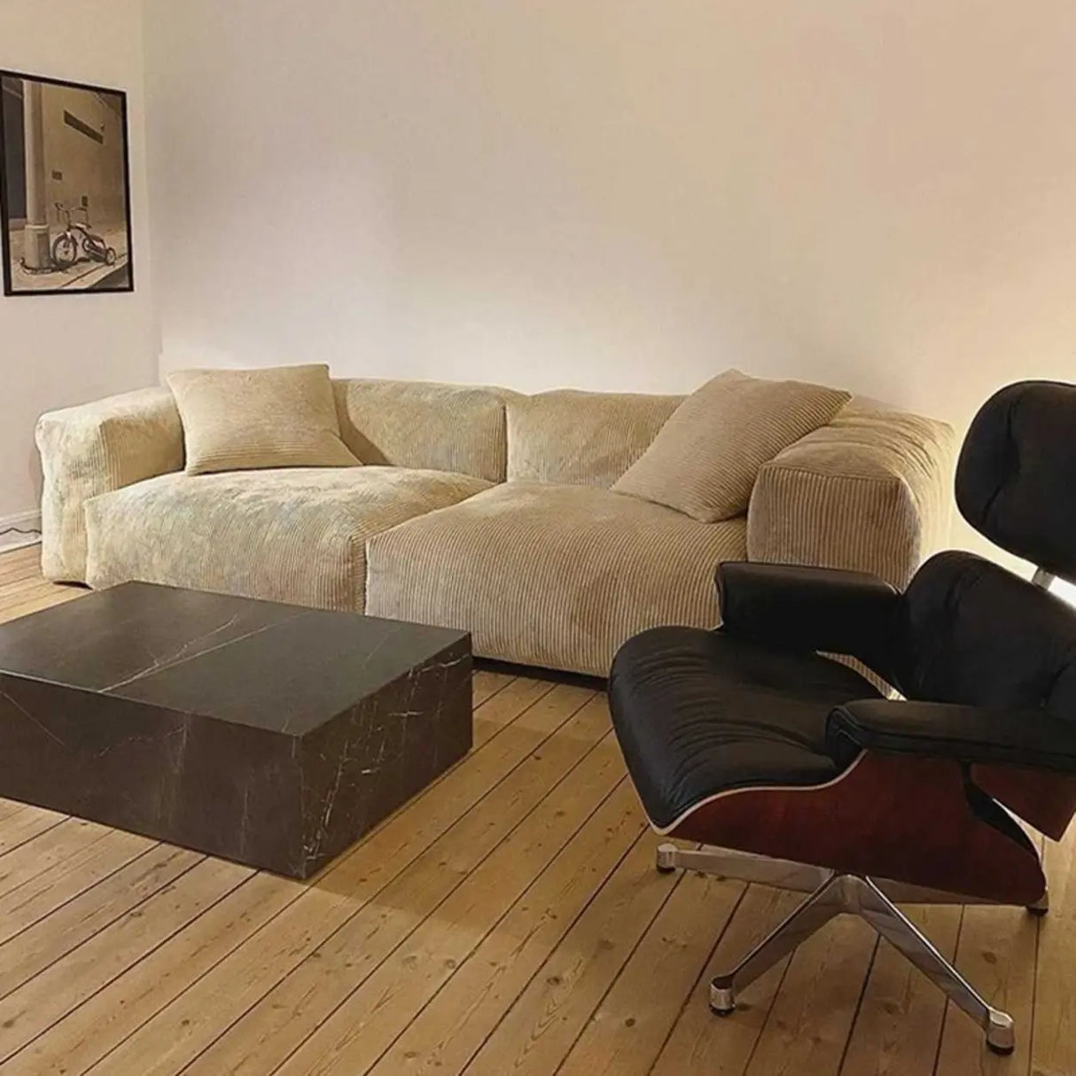 Modular Corduroy Fabric Tight Back Latex Fill Loveseat Image - 2