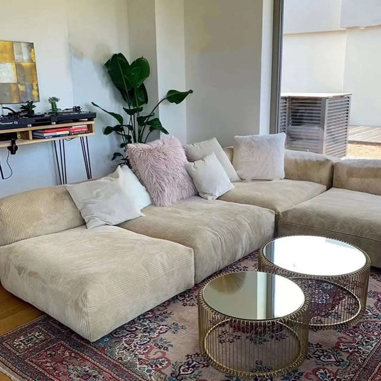 Modular Corduroy Fabric Tight Back Latex Fill Loveseat Image - 3