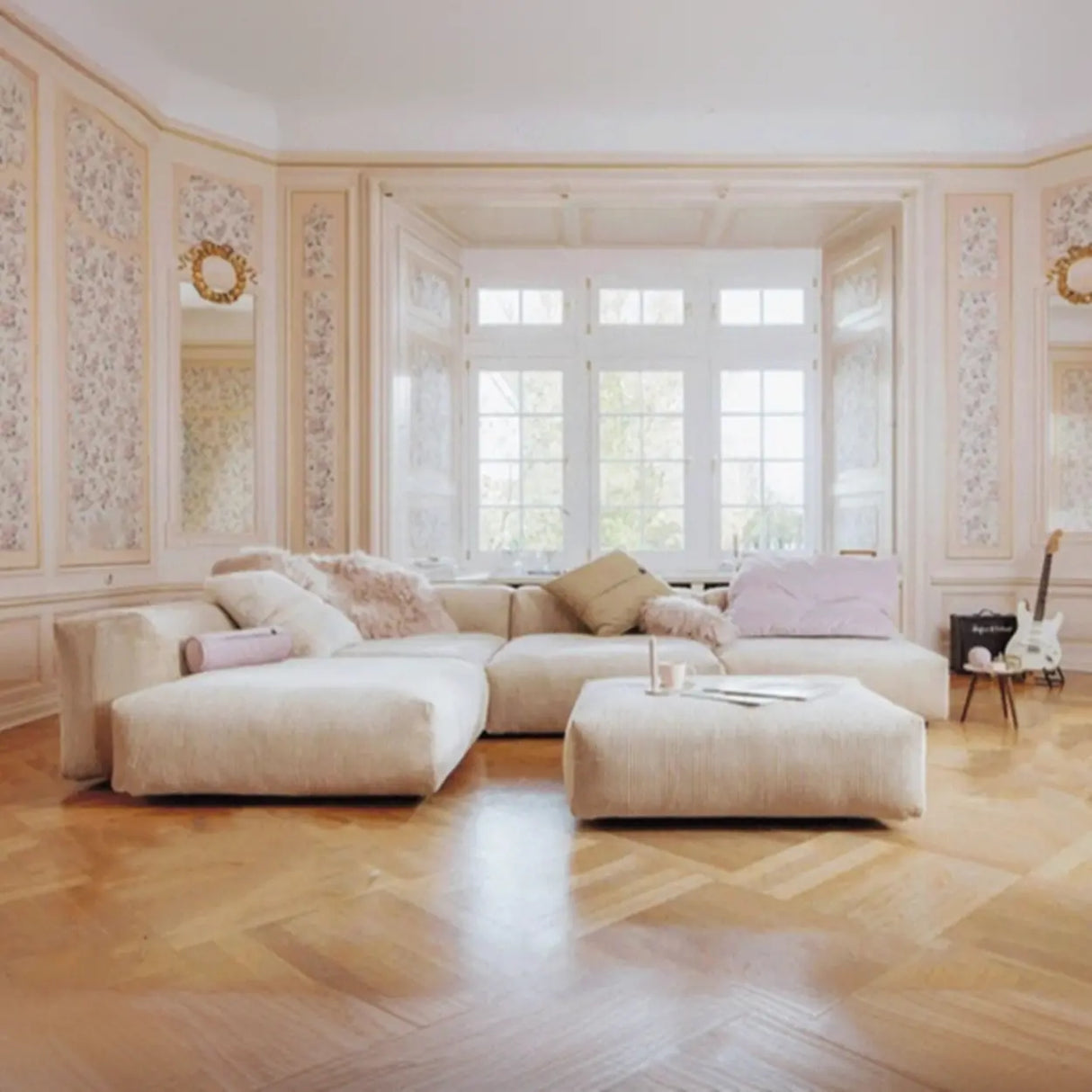 Modular Corduroy Fabric Tight Back Latex Fill Loveseat Image - 4