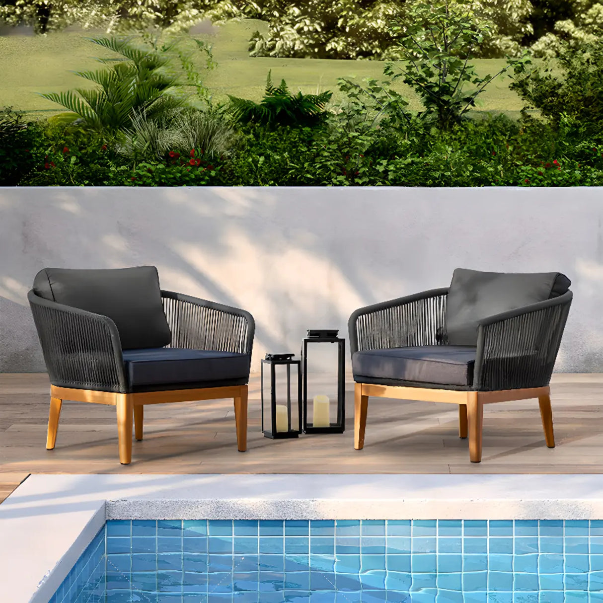 Modular Waterproof Teak Dark Grey Patio Conversation Sets Image - 10