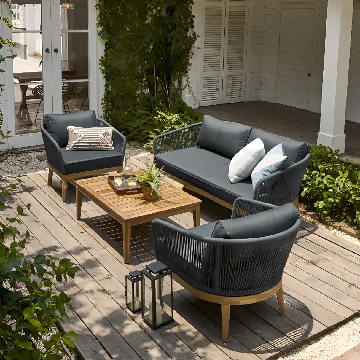 Modular Waterproof Teak Dark Grey Patio Conversation Sets Image - 1