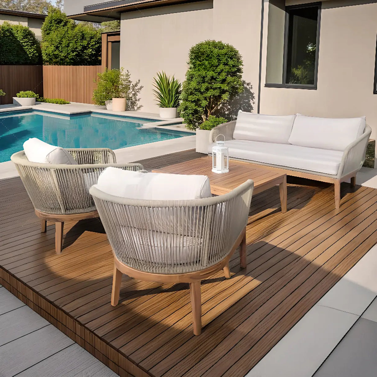 Modular Waterproof Teak Dark Grey Patio Conversation Sets Image - 2