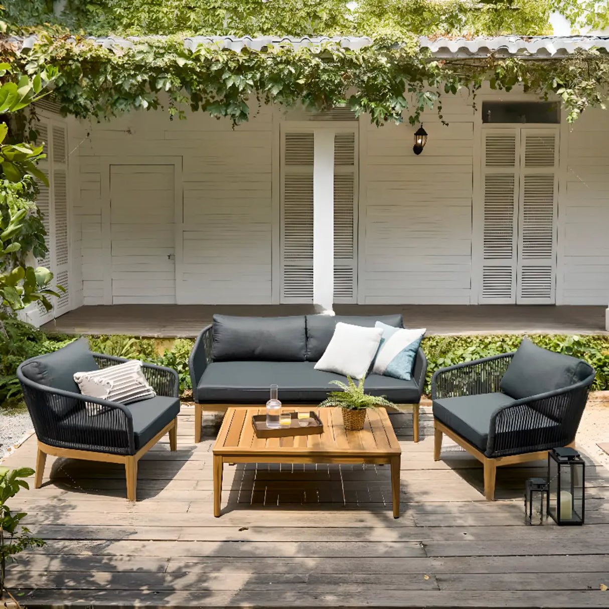 Modular Waterproof Teak Dark Grey Patio Conversation Sets Image - 3