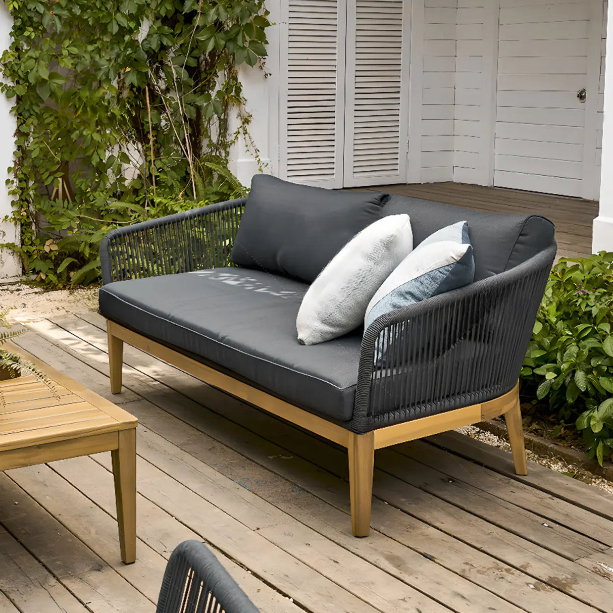 Modular Waterproof Teak Dark Grey Patio Conversation Sets Image - 4