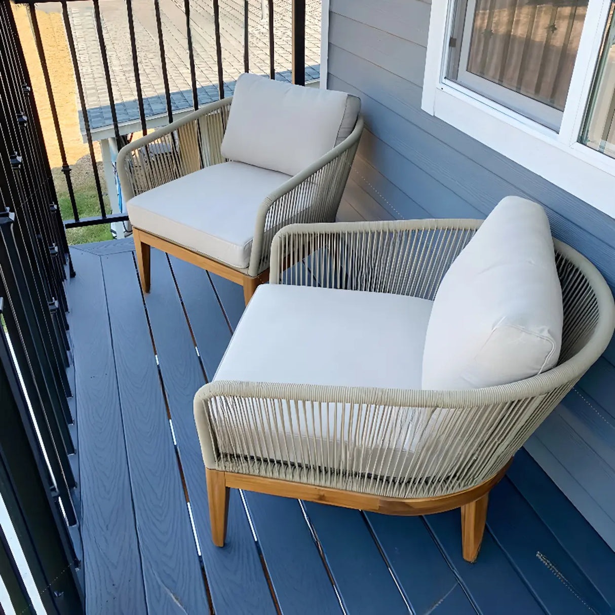 Modular Waterproof Teak Dark Grey Patio Conversation Sets Image - 5