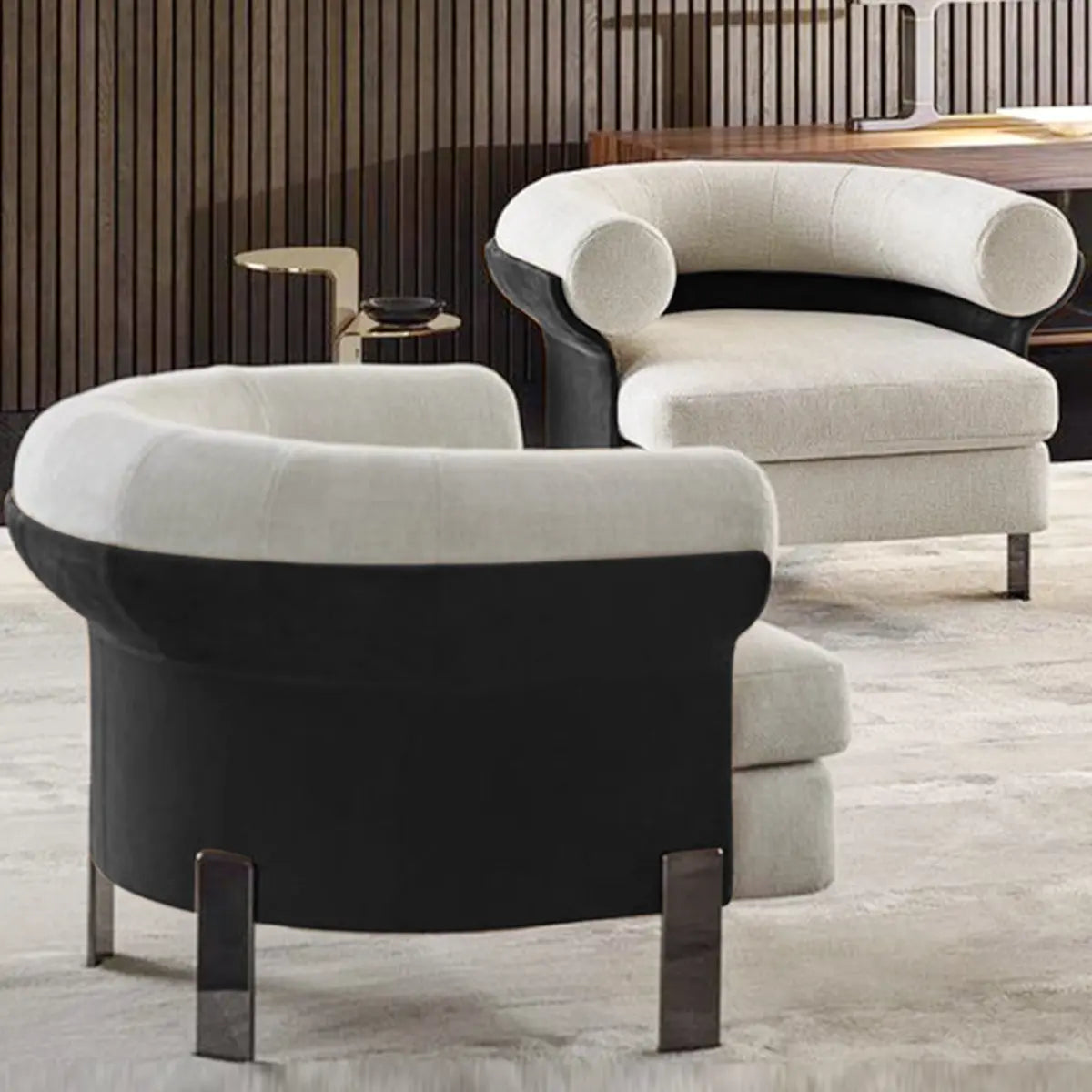 Mohair Round Arm Cushion Back Four Legs Barrel Chair Image - 1