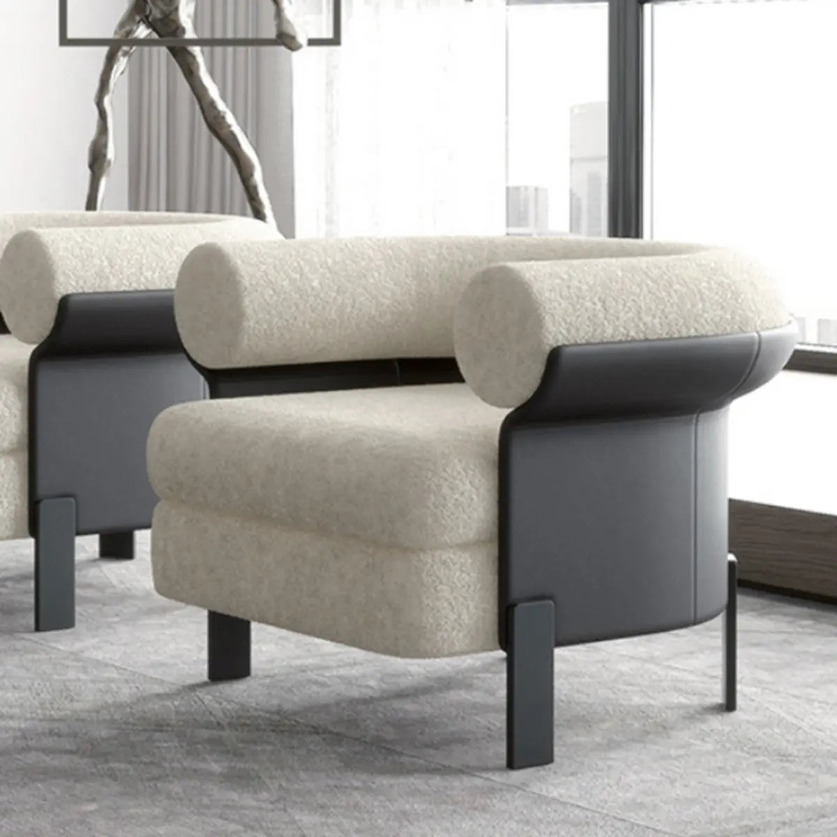 Mohair Round Arm Cushion Back Four Legs Barrel Chair Image - 2