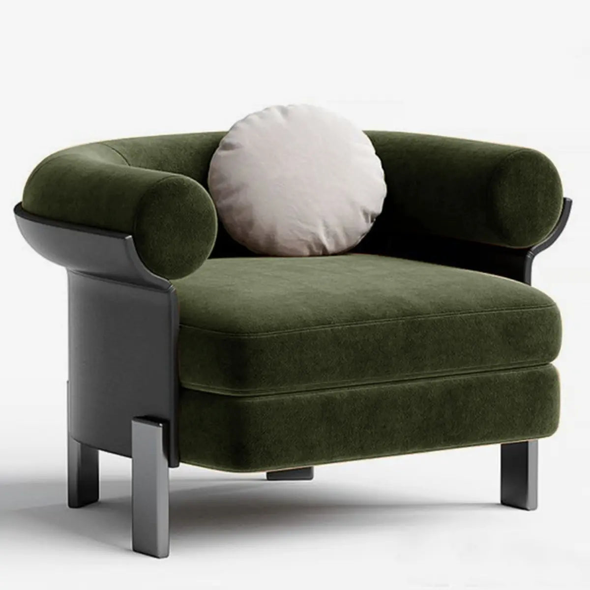 Mohair Round Arm Cushion Back Four Legs Barrel Chair Image - 5