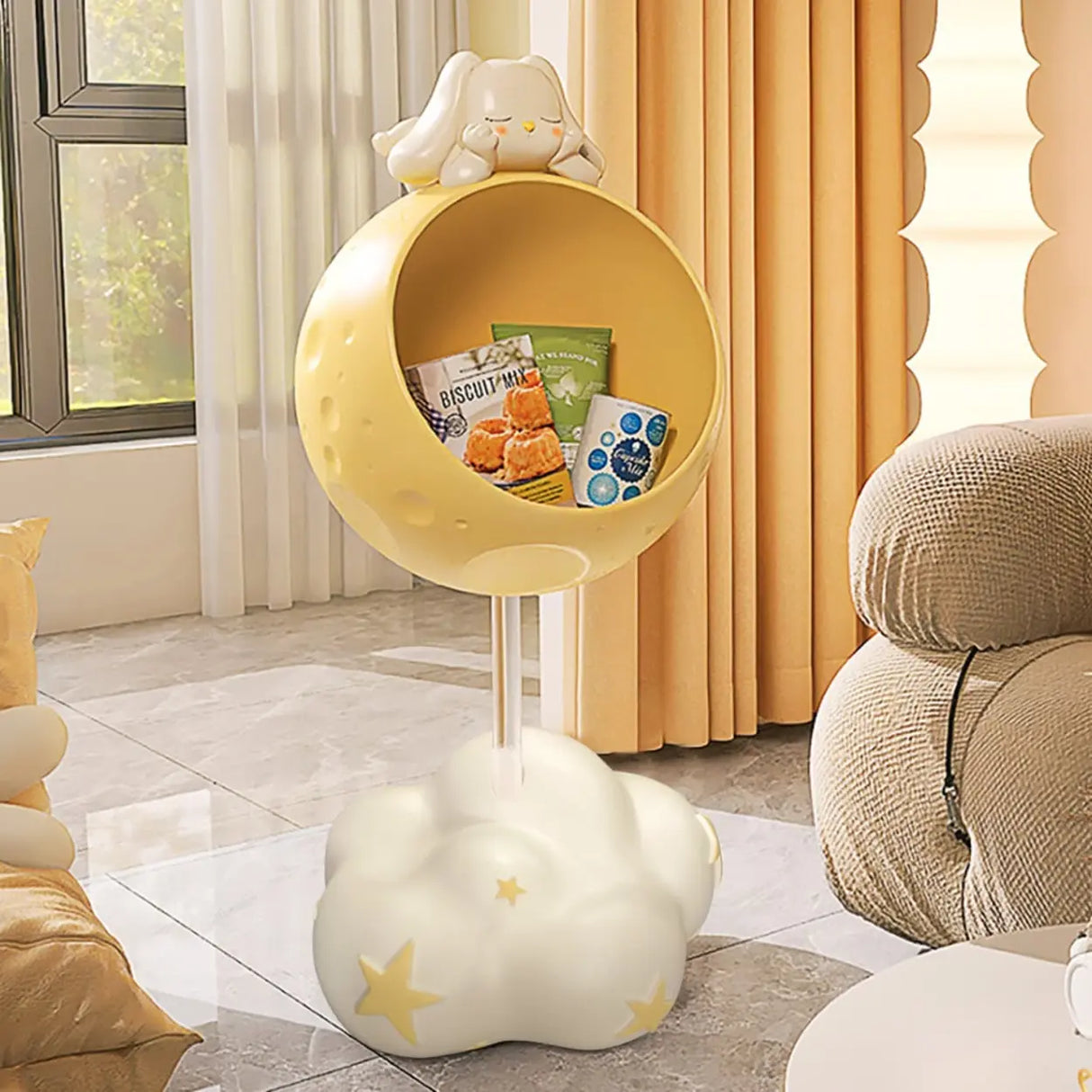 Moon and Cloud Kids Rabbit End Table with Storage Shelf Image - 3