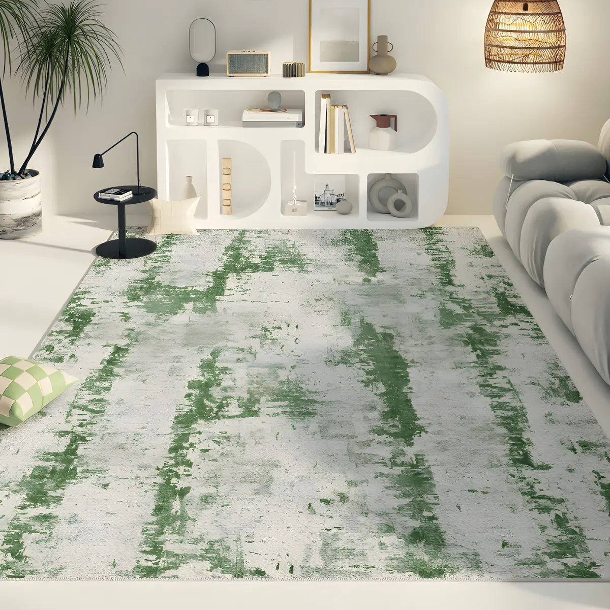 Moroccan Green Abstract Rectangular Polyester Area Rug Image - 1