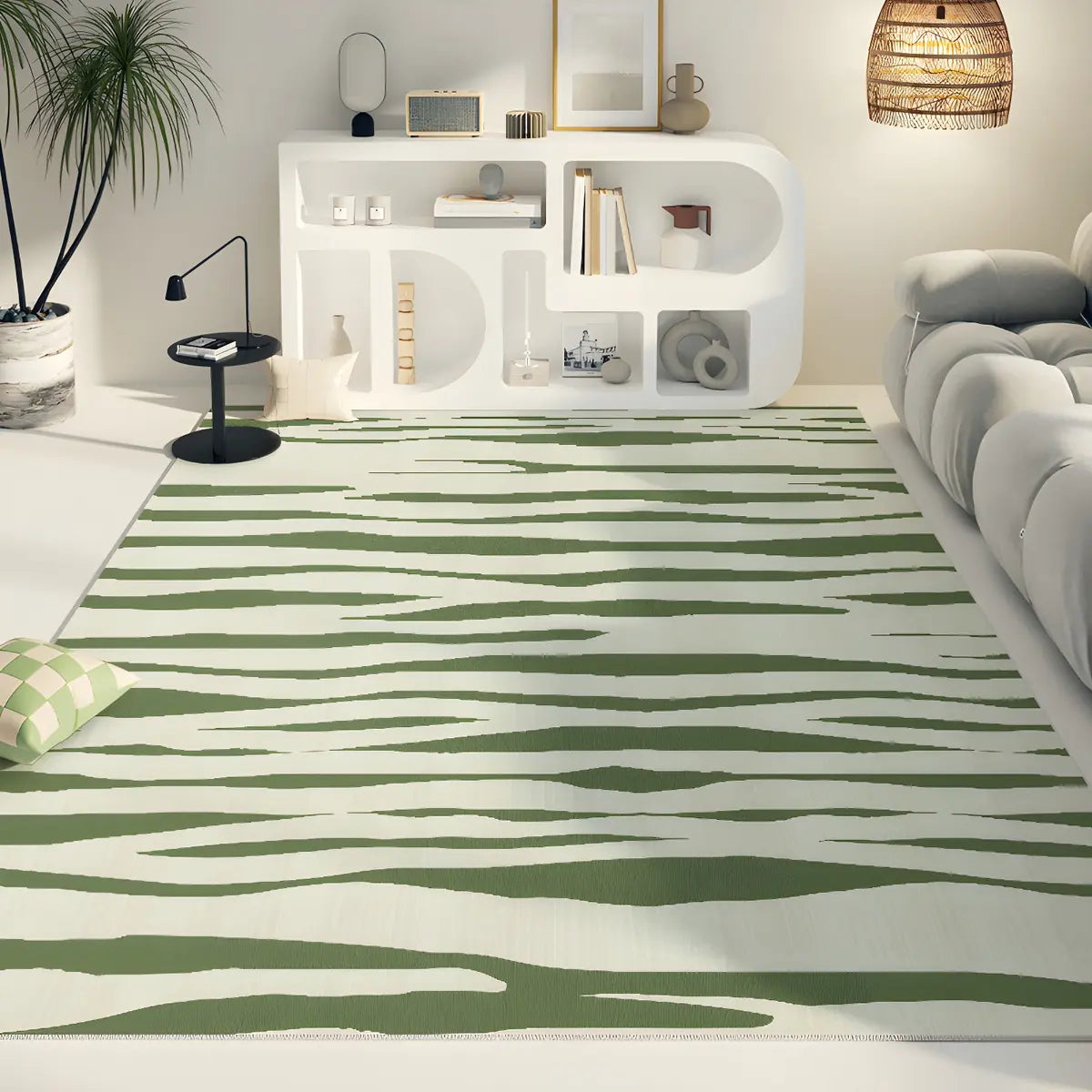 Moroccan Green Abstract Rectangular Polyester Area Rug Image - 2