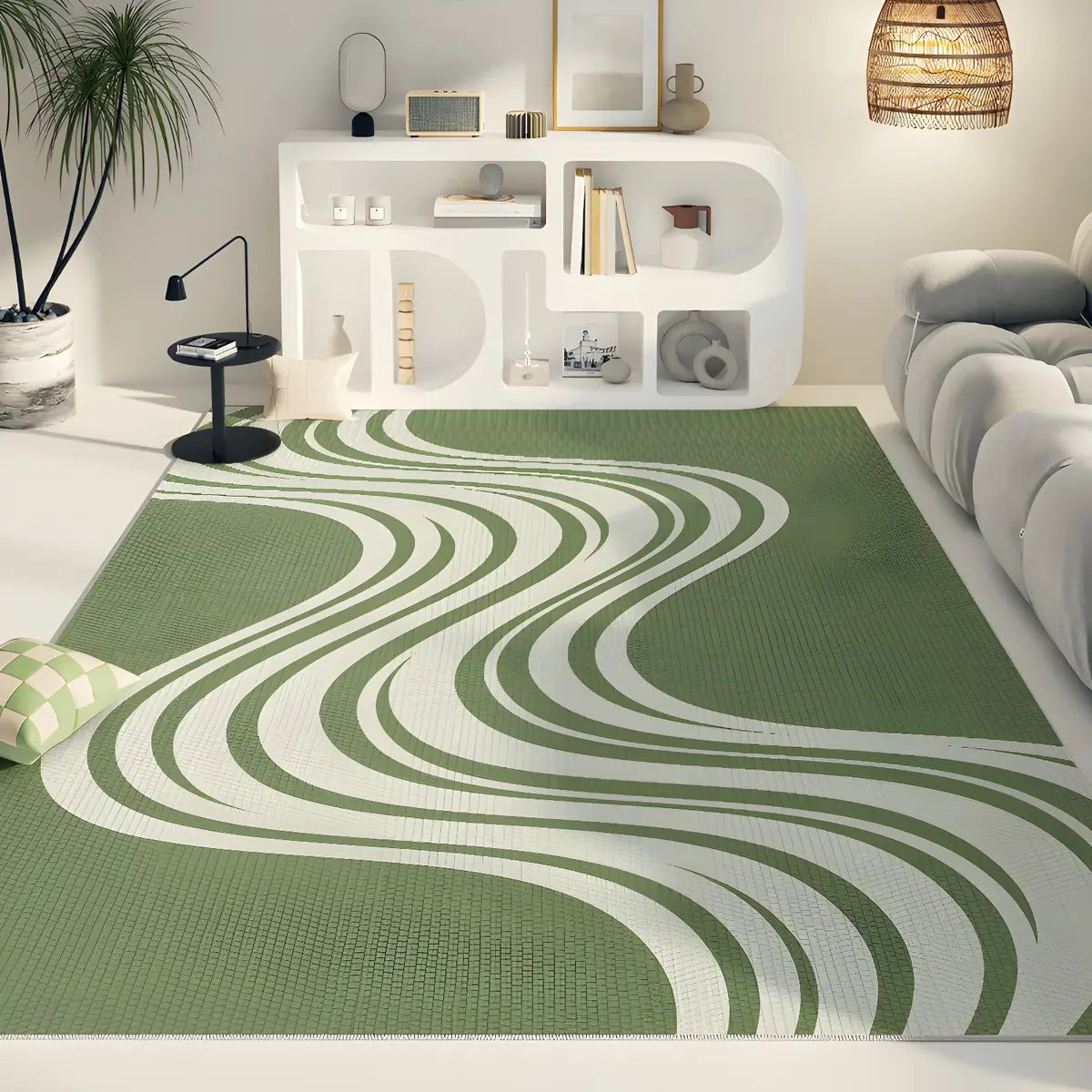 Moroccan Green Abstract Rectangular Polyester Area Rug Image - 3