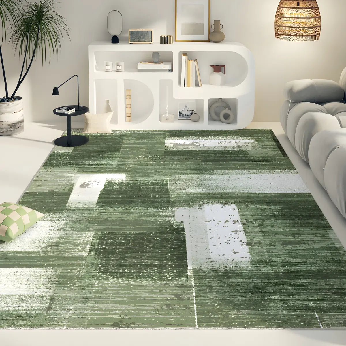 Moroccan Green Abstract Rectangular Polyester Area Rug Image - 4