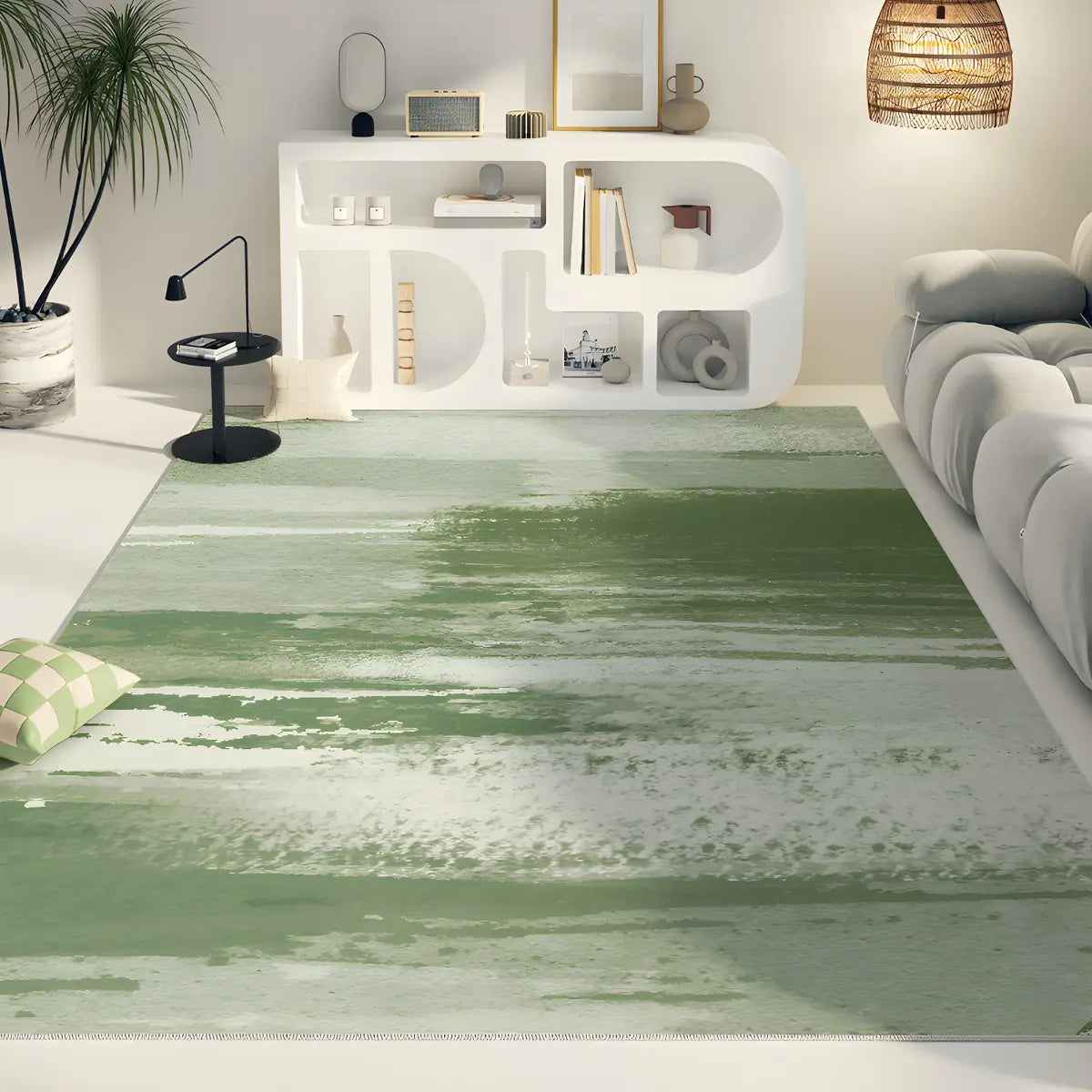 Moroccan Green Abstract Rectangular Polyester Area Rug Image - 5