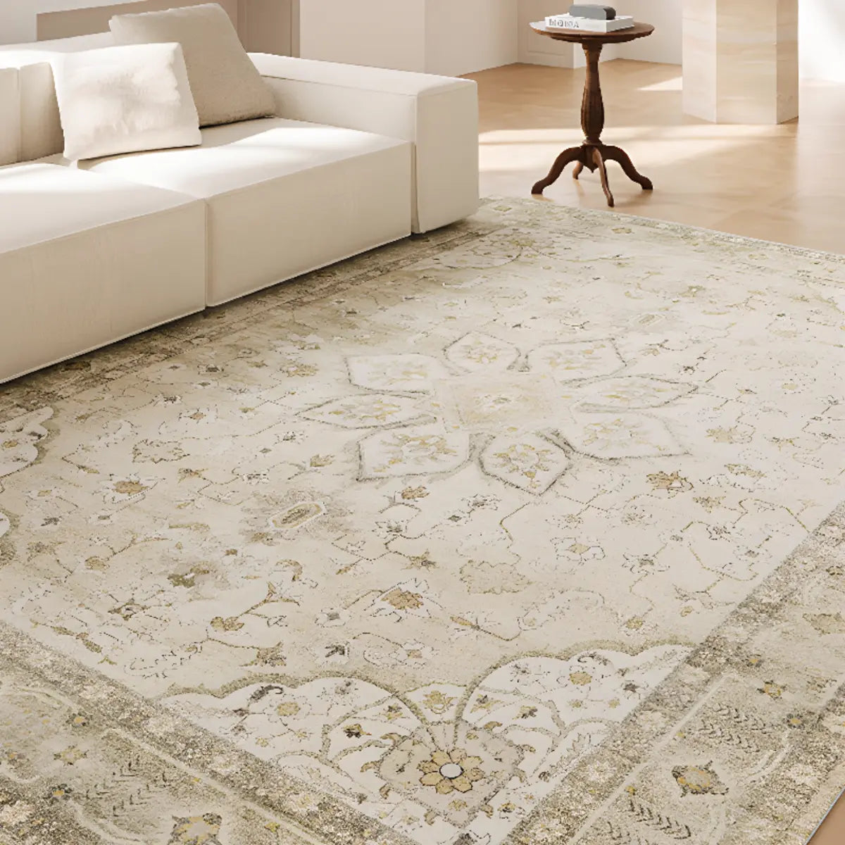 Moroccan Rectangle Beige Anti-Slip Floral Area Rug Image - 1