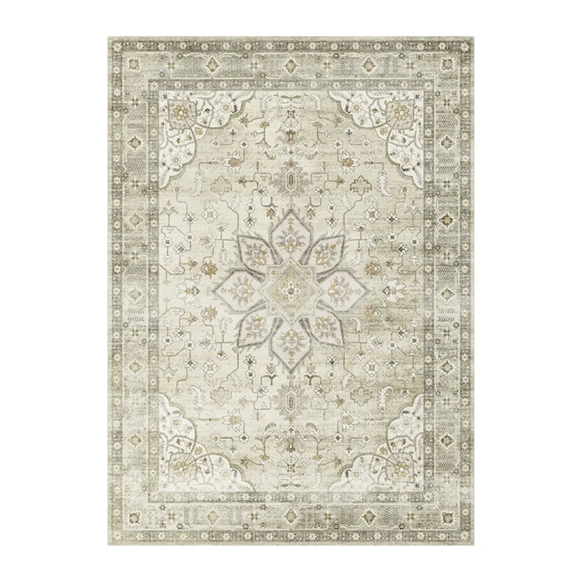 Moroccan Rectangle Beige Anti-Slip Floral Area Rug Image - 2
