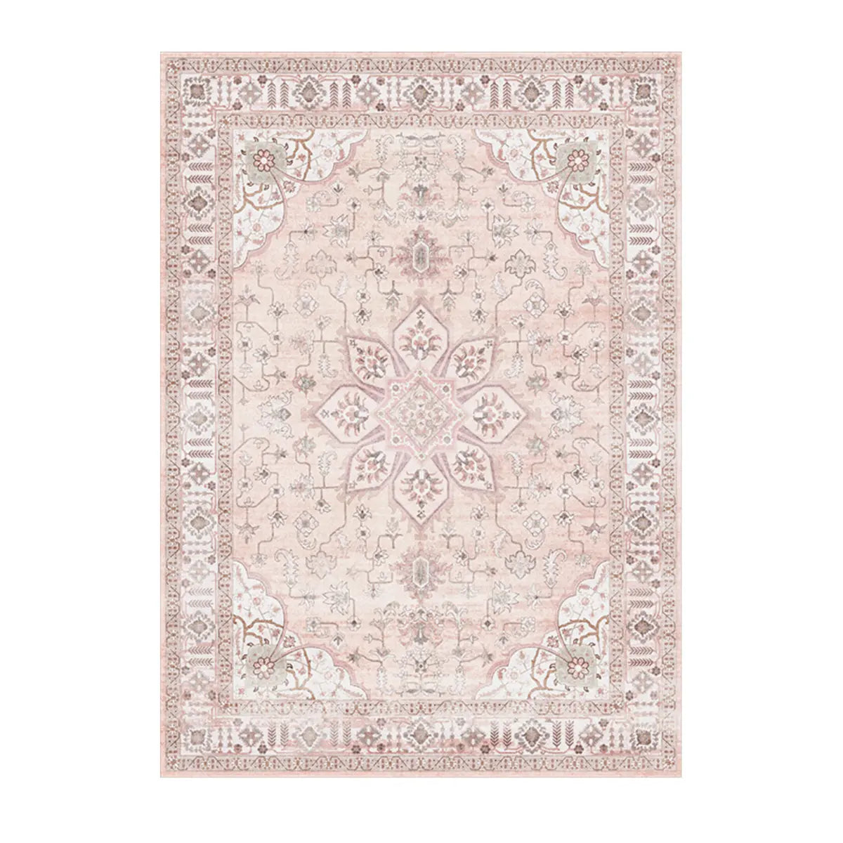 Moroccan Rectangle Beige Anti-Slip Floral Area Rug Image - 3