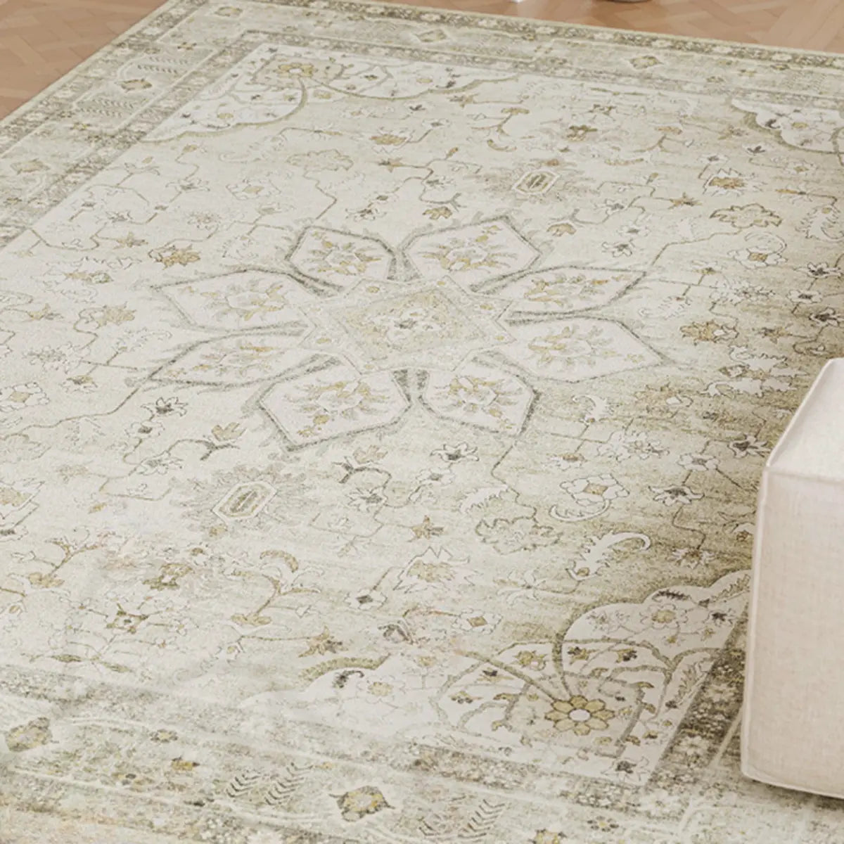 Moroccan Rectangle Beige Anti-Slip Floral Area Rug Image - 4