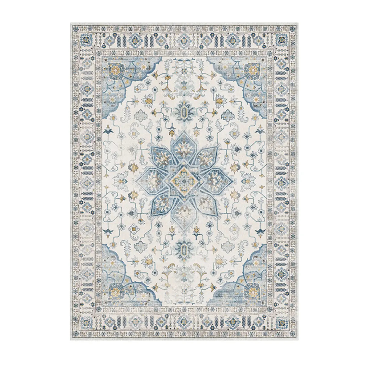 Moroccan Rectangle Beige Anti-Slip Floral Area Rug Image - 5