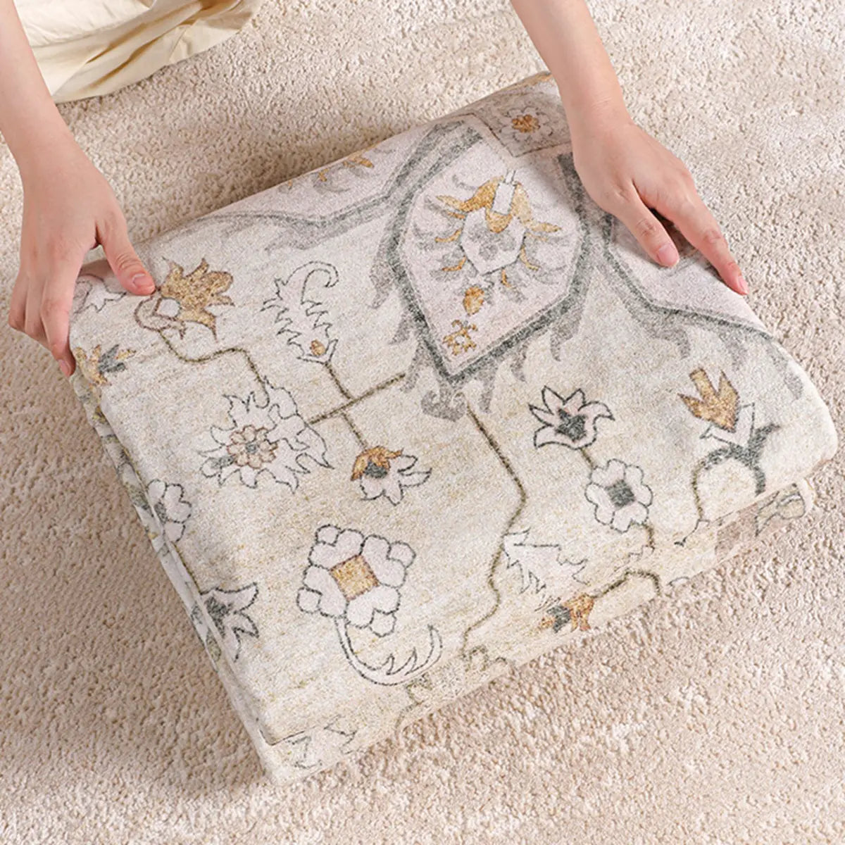 Moroccan Rectangle Beige Anti-Slip Floral Area Rug Image - 6