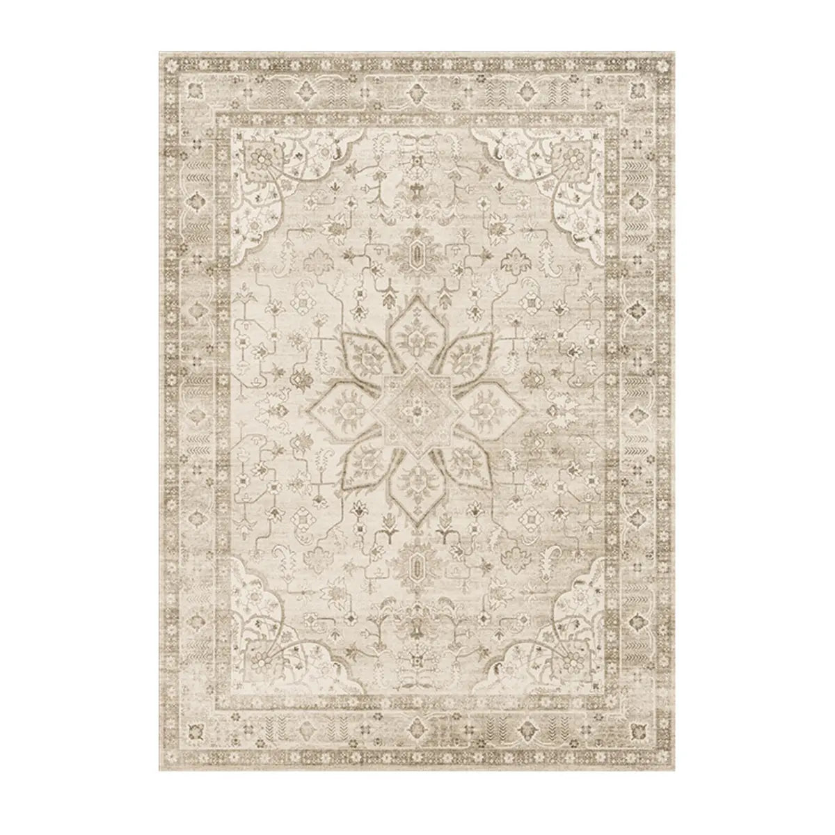 Moroccan Rectangle Beige Anti-Slip Floral Area Rug Image - 7