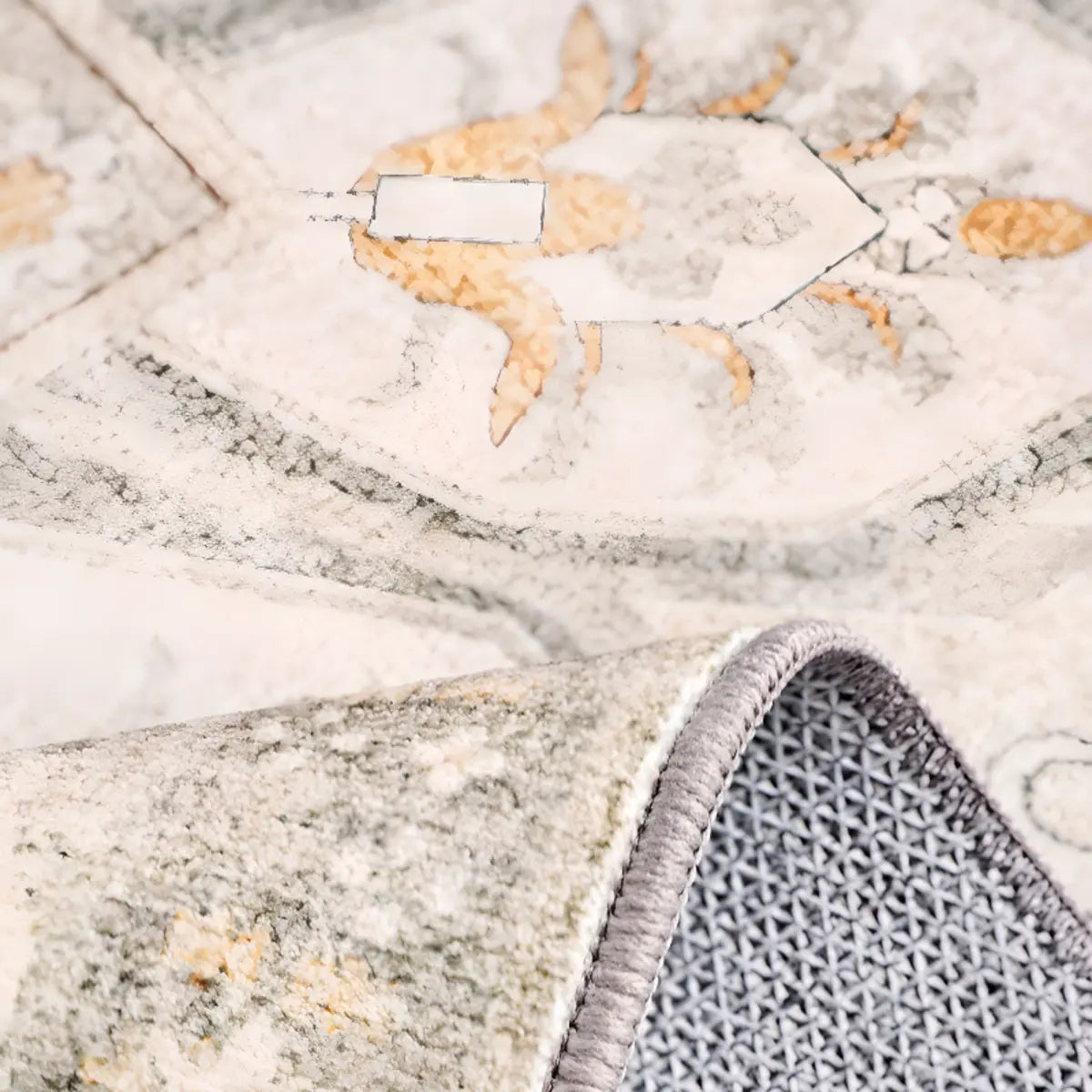 Moroccan Rectangle Beige Anti-Slip Floral Area Rug Image - 9