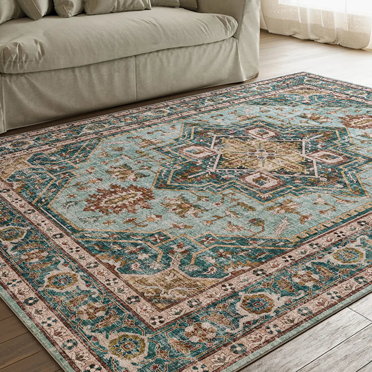 Moroccan Rectangle Polyester Blue Large Area Rug Image - 1
