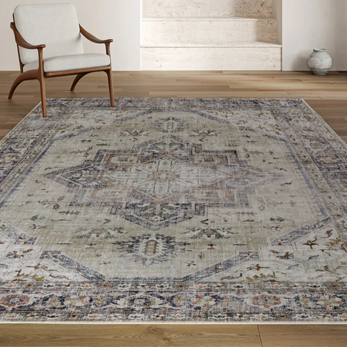 Moroccan Rectangle Polyester Blue Large Area Rug Image - 12