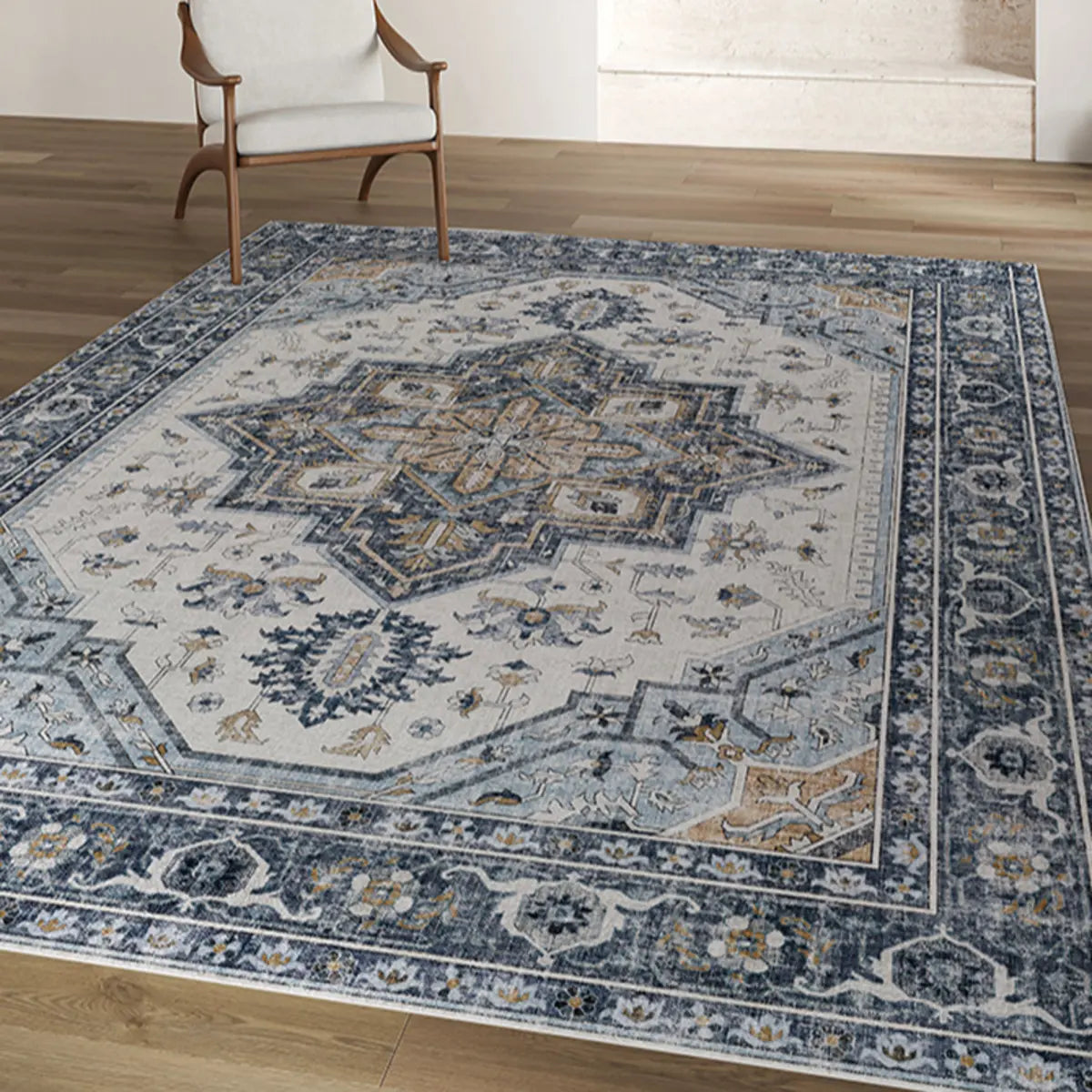 Moroccan Rectangle Polyester Blue Large Area Rug Image - 13