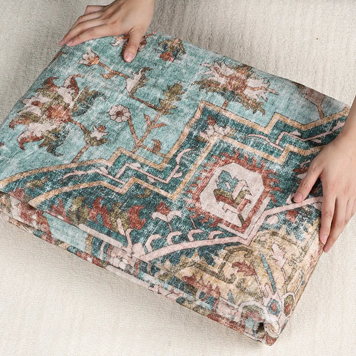 Moroccan Rectangle Polyester Blue Large Area Rug Image - 14