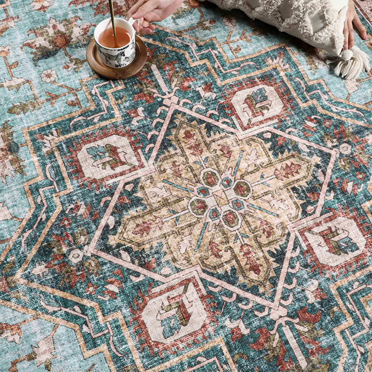 Moroccan Rectangle Polyester Blue Large Area Rug Image - 15