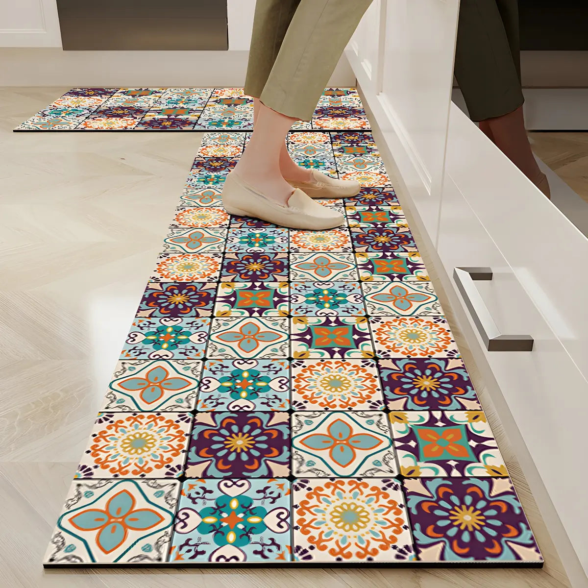 Moroccan Rectangle Tile Pattern Anti-Slip Area Rug Image - 1