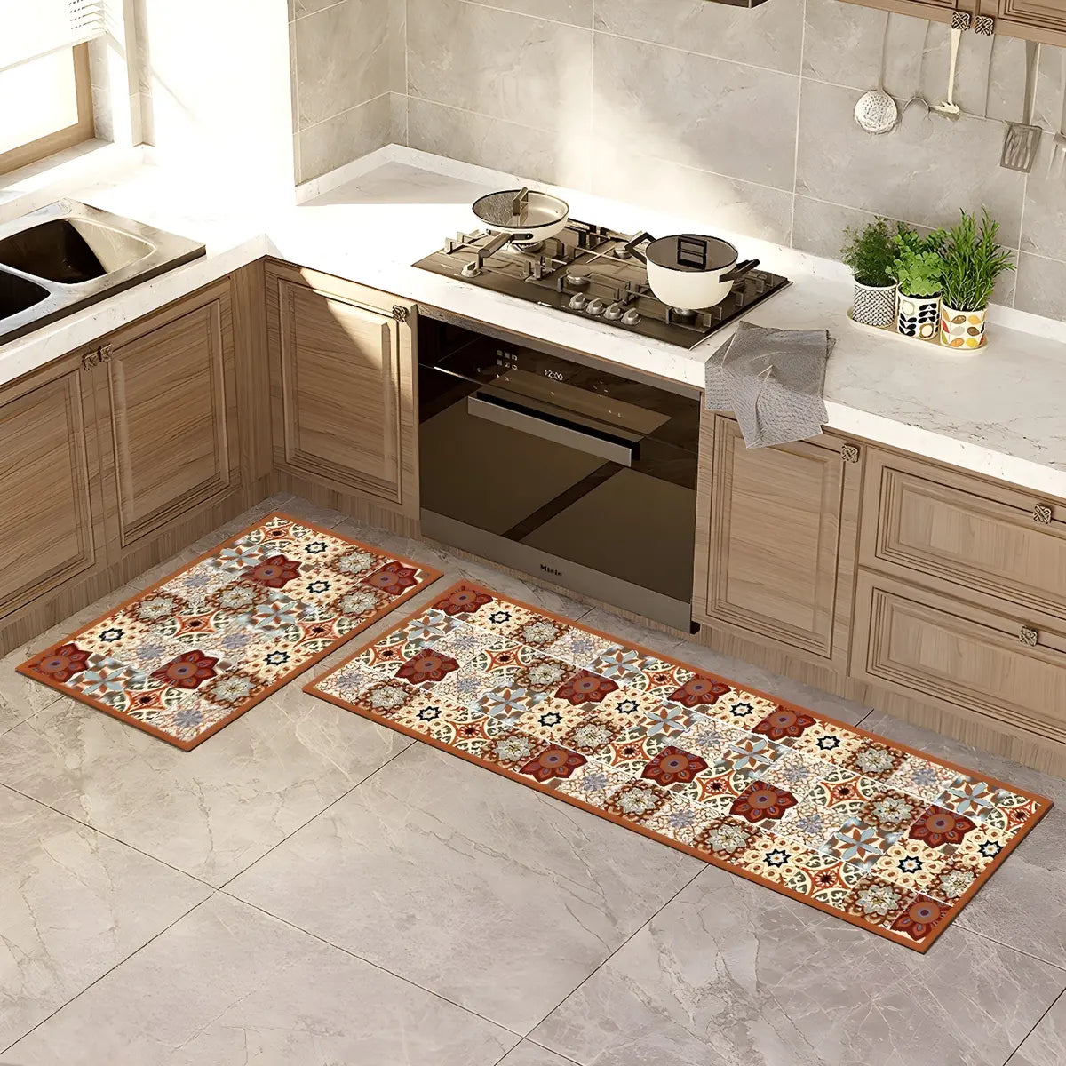 Moroccan Rectangle Tile Pattern Anti-Slip Area Rug Image - 2