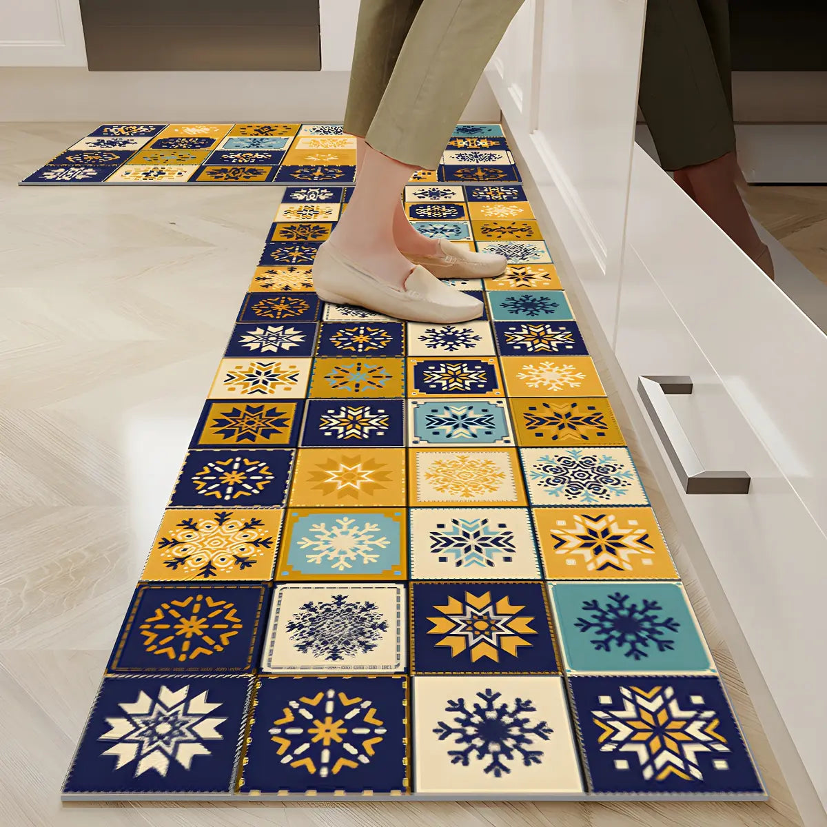 Moroccan Rectangle Tile Pattern Anti-Slip Area Rug Image - 3